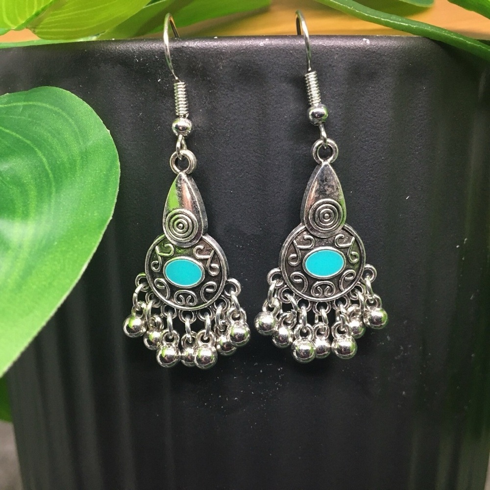 Chic Silver and Turquoise Chandelier Earrings - Picture 3 of 7